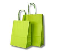 MARENT Lime Green Kraft Paper Bags - Mixed Sizes 20×18×8 & 25×18×8 cm | Twisted Handle Gift & Shopping Bags | Strong Reusable Kraft Carrier Bags for Retail, Packaging & Events 10, 20 or 50 (20)