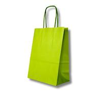 MARENT Lime Green Kraft Paper Bags with Twisted Handles - 20 × 15 × 8 cm | Small Reusable Gift & Retail Bags | Eco-Friendly Paper Carrier Bags for Parties, Packaging & Crafting 10, 25 or 50 (25)
