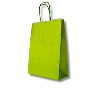 MARENT Lime Green Kraft Paper Bags with Twisted Handles - 25 × 18 × 8 cm | Medium Reusable Gift & Retail Bags | Eco-Friendly Paper Carrier Bags for Packaging, Parties & Crafts 10, 25 or 50 (10)