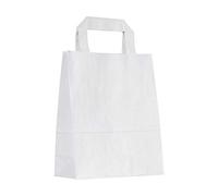 MARENT Pack of 50 White Kraft Paper Gift Bags with Flat Handles | Ideal for Gifts, Party, Shopping, Packaging, Wedding | 18cm x 22cm x 9cm