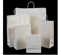 MARENT Pack of 50 White MIXED Kraft Paper Gift Bags with Twisted Handles Ideal for Gifts, Party, Shopping, Packaging, Wedding