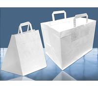 MARENT Strong Extra Large White Paper Bags: Size 32cm x 25cm x 22cm | Ideal for Takeaways, Gifts, Party, Groceries, Patisserie Carrier Bags, Sweet Bags with reinforced Flat Handles | Pack of 50