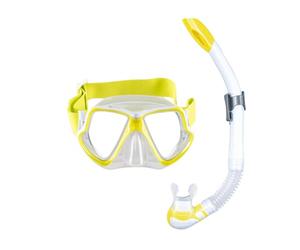 Mares Wahoo Neon Combo - Adult Snorkelling Set with Silicone Mask, Semi-Dry Snorkel with Valve, Ideal for Underwater Exploration