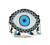 Maresse Handcrafted Evil Eye Beaded Crossbody Boho Purse - Bohemian Tassel Bag for Women with Chain - Unique Style Shoulder Handbag - Trendy Festival Fashion Accessories & Chic Essentials, Blue