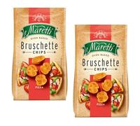 Maretti Bruschette Chips 70g | Italian Bagel Crisp Chips | 2 in 1 Snack | Freshly Oven-Baked Crispy Vegetarian Bites | GMO Free | Party Snacks Thin Bagels (Pizza Flavour, 2 Pack)