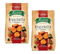 Maretti Bruschette Tomato & Olives & Oregano Chips 70g | Italian Bagel Crisp Chips | 2 in 1 Snack | Freshly Oven-Baked Crispy Vegetarian Bites | GMO Free (Tomato & Olives & Oregano, 2 Pack)