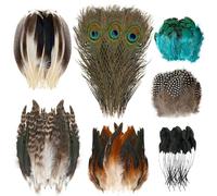 MARFOREVER 100pcs Natural Pheasant Feathers,7 Styles Peacock Feathers Turkey Feathers for Crafts DIY Hat Floral Arrangements Wing Quill Wedding Home Party Decoration
