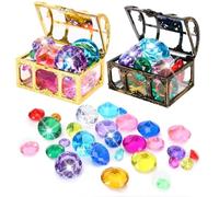MARFOREVER 26Pcs Diving Gem Pool Toys - 24 Colorful Big Acrylic Diamond Pool Gem Set with 2 Treasure Pirate Boxes Summer Swimming Party Favors Underwater Gem Diving Dive Throw Toy for Boys and Girls