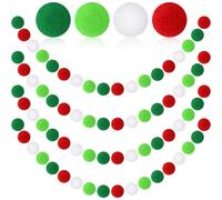MARFOREVER 4 Pack 26.3 Feet Christmas Pom Pom Garland Ornaments Red White Green 30 Balls Christmas Felt Ball Garland Hanging Supplies for Xmas School Classroom Fireplace Wall Home Party Decor
