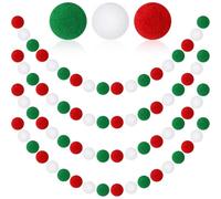 MARFOREVER 4 Pack 26.3 Feet Christmas Pom Pom Garland Ornaments Red White Green 30 Balls Garlands Christmas Felt Garland Hanging Supplies for Xmas School Classroom Fireplace Wall Home Party Decor