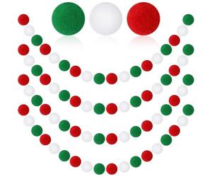 MARFOREVER 4 Pack 26.3 Feet Christmas Pom Pom Garland Ornaments Red White Green 30 Balls Garlands Christmas Felt Garland Hanging Supplies for Xmas School Classroom Fireplace Wall Home Party Decor