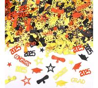 MARFOREVER Black Gold Orange Graduation Confetti, Class of 2025 Party Decorations Grad Table Confetti for 2025 Theme Events Supplies Congrats Grad 2025 Party Centerpieces