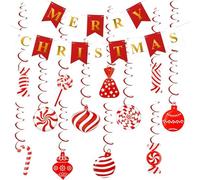 MARFOREVER Christmas Ceiling Decorations, Merry Christmas Banner and Christmas Candy Decor Christmas Hanging Foil Swirl Decorations for Office Xmas Holiday Party Classroom Indoor Wall Decor Supplies