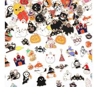 MARFOREVER Halloween Charms, 120PCS Halloween Charms for Jewelry Making, Assorted Pumpkin Ghost Skeleton Bat Witch Enamel Charm Pendants for Bracelet Necklace Earrings DIY Crafts