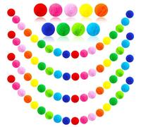MARFOREVER Pompom Garland Felt Balls, Pack of 4 Colourful Felt Balls Garlands 30 Balls Pompoms Decoration 2 m Rainbow Wool Felt Ball Garland for Wall Decoration Party Christmas Tree Birthday Party
