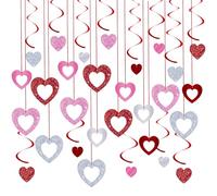 MARFOREVER Valentine's Day Garland Set: 48 Pcs Heart Decorations - Red, Pink, Silver - Cardboard PVC - Heart Shape - Perfect for Parties & Celebrations