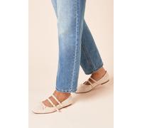 Womens Margaret Faux Suede Cross Strap Mary Jane Flat Ballet Pumps Beige 8