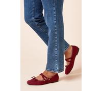 Dorothy Perkins Margaret Faux Suede Cross Strap Mary Jane Flat Ballet Pumps, 8, Burgundy