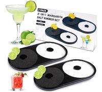 Margarita Salt Rimmer Set, 2 Pack Bar Salt and Sugar Rimmer with Sponge, 2-in-1 Bar Glass Cocktail Rim Set, Dishwasher Safe Black Barware Tools for Margarita Mojitos (Black)
