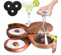 Margarita Salt Rimmer Set, 3 Tier Acacia Wood Rimmer for Glass Rims, Salt/Sugar/Lime Seasoning for Bloody Mary, Manhattan Tequila Cocktail Drink Accessories for Bartender/Bar (With Sponges)