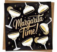 Margarita Time Greeting Card, 145mm x 145mm Square, Black and Gold Cocktail Design, Party/Birthday/Celebration, Includes Kraft Envelope