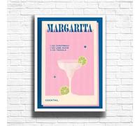 Margarita - Vintage Cocktail Print, Home Bar Art Display - Retro Bar Decor for Home, Kitchen, Lounge - Ideal Poster for Cocktail Lovers, A4 A3 Home Decoration Wall Art Deco (A3 Framed (White))