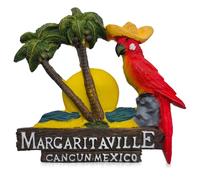 Margaritaville Cancun Mexico 3D Fridge Magnet - Souvenir Collectible with Parrot in Cowboy Hat, Coconut Tree, Sunset, Beach & Sea - Travel Gift (7.3×7.4×1.5 cm)