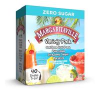 Margaritaville Singles to Go Water Drink Mix, Variety Pack, Contains 4 Flavours: Caribbean Fruit Punch, Pina Colada, Strawberry Daiquiri and Margarita, 1 Box (40 Individual Servings)