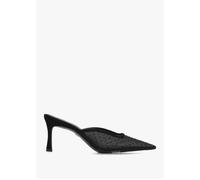 Margeaux Black Polka Dot Mesh Heeled Mules - Black Fabric / 3