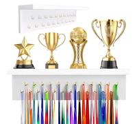 MarginZen Wooden Medal Hanger Display with Trophy Shelf - 19 Hooks Medal Holder Display for Wall, Sturdy Medal Display Shelf for Gymnastics, Soccer, Running Awards