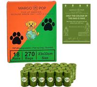 MARGO POP 270 Dog Poo Bags, Certified Compostable (EN 13432) Guaranteed 3kg Load Strength, Biodegradable, Extra Thick & Leak proof, Flat Top