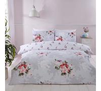 Rapport Home Floral Reversible Duvet Cover Set - Soft Microfibre Grey Kingsize Bedding, Easy Care Fabric with Elegant Floral Print, 3-Piece Bedding Set