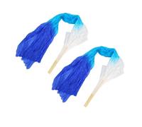 Marhynchus 1.5m Artificial Silk Belly Dance Fan 2Pcs Tricolor Square Dancing Fan Handcrafted Bamboo Silk with White Cyan Blue for Dance Performances Practice