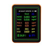 Marhynchus 12 in 1 Air Quality Monitor Meter Detector with TFT Screen & Rechargeable Battery for CO2 HCHO TVOC PM2.5 PM10 Temperature Humidity Testing (White Orange)