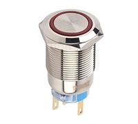 Marhynchus 19mm 12-24V LED Latching Push Button Switch Self Locking Stainless Steel Water Proof IP65 with Rubber Ring Hexagonal Nut for Industrial Outdoor Use (Red)