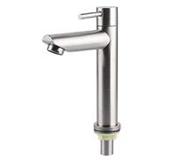 Marhynchus G1/2 Stainless Steel Single Cold Water Tap Faucet Basin Spout with Brushed Finish Ceramic and Aerator for Bathroom Kitchen Sink (Flat-Panel Single-Cooling Unit (Piping Not)