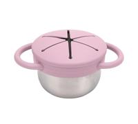 Marhynchus No Spill Toddler Snack Box Stainless Steel Baby Snack Cup with Silicone Lid Handle Leakproof Snack Container for Kids Outings Picnics (Roseate)