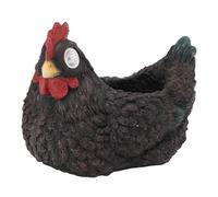 Marhynchus Solar Powered Hen Planter, Resin Flower Pot with Smart Light Sensing Switch for Indoor Outdoor Garden Decor, 9.1x6.3x5.3in (Black)