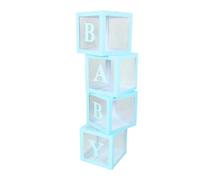 Marhynchus Transparent Balloon Box, Paper Balloon Box Decoration Set, 4 Pcs with Letters, Foldable Display Boxes for Proposal Confession Baby Shower Party Table Decor (Blue)