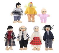 Marhynchus Wooden Dollhouse Family Set 12 Piece Flexible Limbs Soft Body Puppenhaus Puppen Family Figures with Non- Details for Kids Pretend Play (New puppet 7-piece)