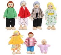 Marhynchus Wooden Dollhouse Family Set 12 Piece Flexible Limbs Soft Body Puppenhaus Puppen Family Figures with Non- Details for Kids Pretend Play (Puppet 7)