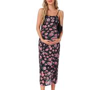 MARI GABRIEL Women Maternity Dress Mesh Ruched Side Bodycon Spaghetti Strap Pregnancy Dresses for Wedding Guest Black Rose S