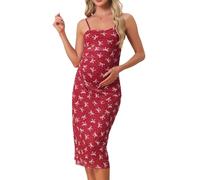 MARI GABRIEL Women Maternity Dress Mesh Ruched Side Bodycon Spaghetti Strap Pregnancy Dresses for Wedding Guest Red M
