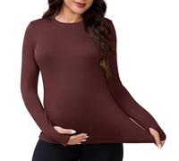MARI GABRIEL Women's Maternity Workout Tops Stretchy Fitted Crew Neck Long Sleeve Thumbholes Pregnancy Yoga Basic Undershirts Dark Red S
