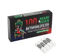 Mari & Juan 100 Activated Carbon Filters Slim Size I 6 mm Thin Filters with Coconut Based Activated Carbon, Pack of 100, White, Low-Toxic Smoking Experience