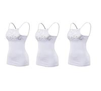 Maria Angel Pack of 3 Ladies Plain Cotton Vest Top Lace Trim Neck Design Cami Strappy Camisole 5010