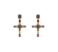 Maria Extra Large Gemstone Fashion Earrings Gold (Cross) Latelita Multi One Size