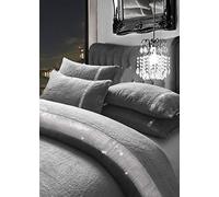Maria Luxury Bedding & Linen King Silver Grey Teddy Fleece Duvet Set Diamante Lace Teddy Duvet Cover Set, King, Silver Grey