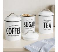 Maria`s Selection kitchen canister Set of 3 white Vintage Tea, Coffee, Sugar, Canister Set - Easy to Open Airtight Lids - Storage Tin