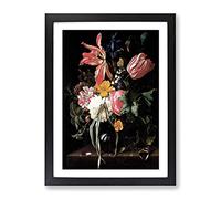 Maria Van Oosterwijk Flower Still Life Classic Painting Framed Wall Art Print, Ready to Hang Picture for Living Room Bedroom Home Office Décor, Black A2 (64 x 46 cm)